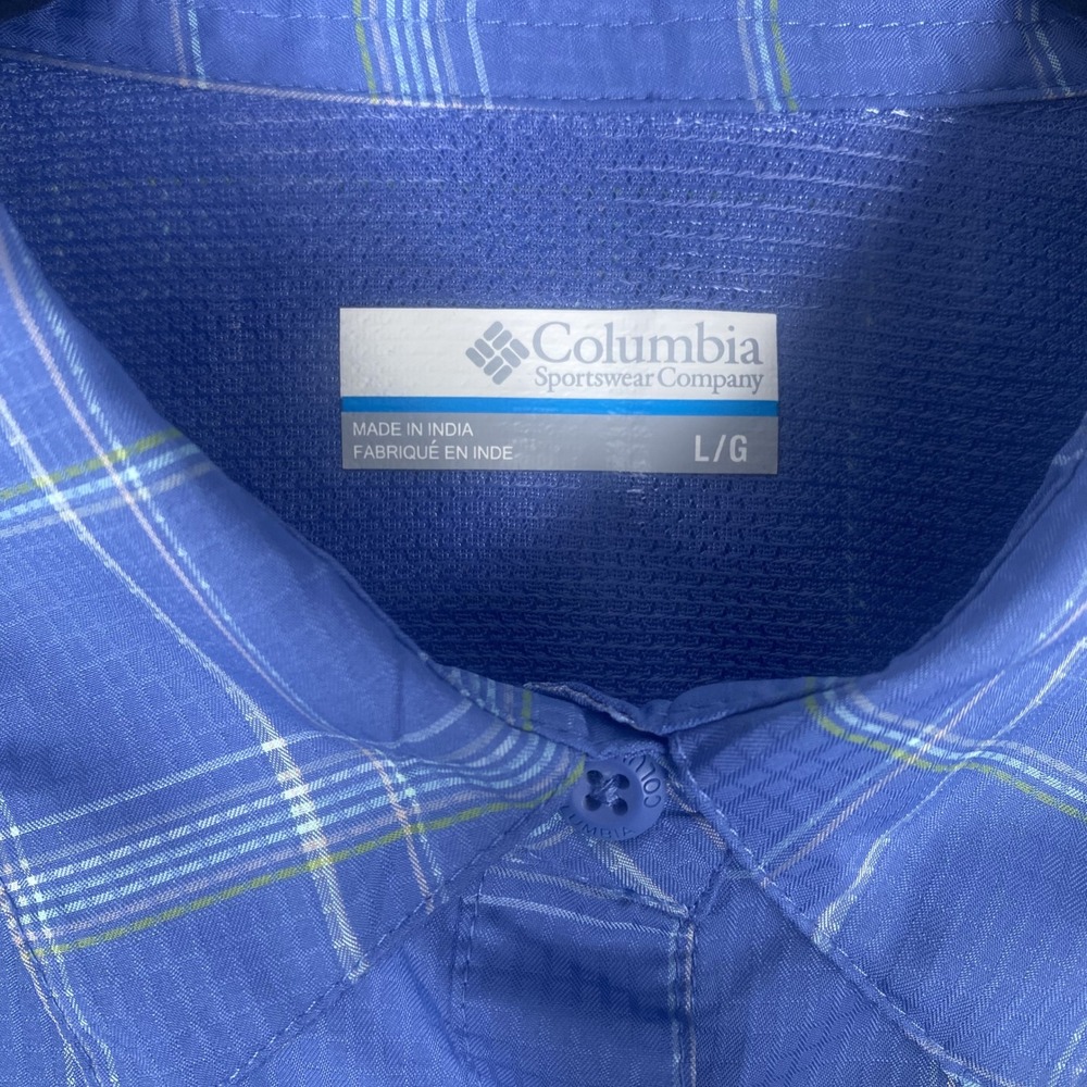 Columbia Button Down Shirt Womens Large Blue Plaid Omni-Shade Long Sleeve Hiking - Picture 5 of 15